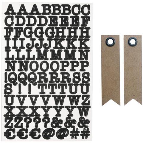 Adesivi Alfabete E Numeri - Nero + 20 Etichette Kraft Con Gagliardetto - Foto 1