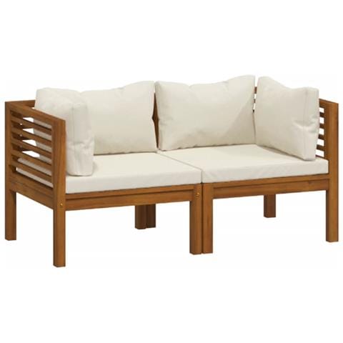 Divano Da Giardino A 2 Posti Con Cuscino Crema Massello Acacia - Foto 1
