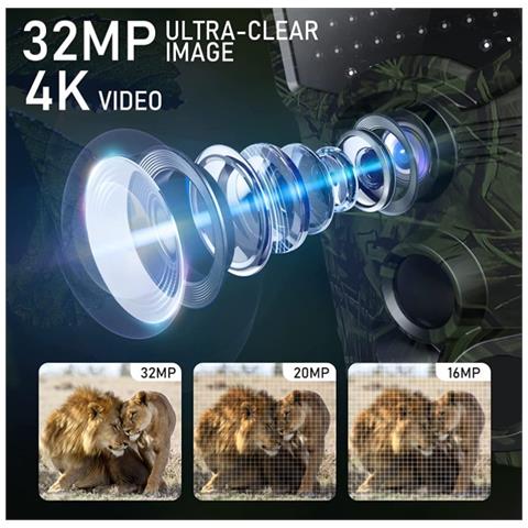 4k 32mp Tracking Camera Per Adulti, Videocamera Da Gioco Con Visione Notturna 0.1 Tempo Di Innesco Attivato Dal Movimento Obiettivo Grandangolare 120°, Telecamera Da Caccia Ip66 Con 40 Led Ir Non Emit - Foto 5