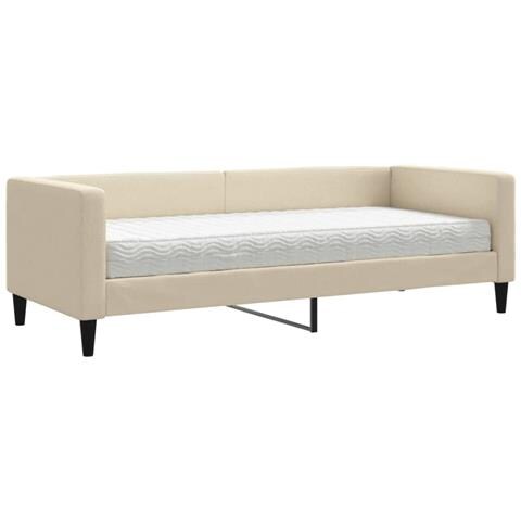 Divano Letto Con Materasso Crema 80x200 Cm In Tessuto - Foto 1