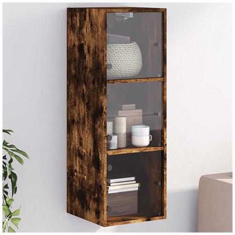 Mobile A Muro Con Ante In Vetro Rovere Fumo 35x37x100 Cm - Foto 1
