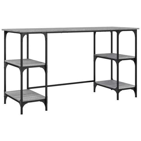 Scrivania Grigio Sonoma 140x50x75cm Metallo E Legno Multistrato - Foto 2