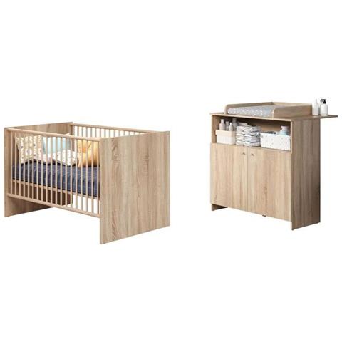 Letto 70 X 140 Cm + Fasciatoio A 2 Ante - Decoro Rovere Naturale - Foto 1