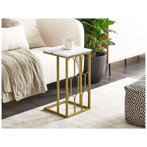 Tavolino Da Caffè Metallo Bianco E Oro 30 X 30 Cm Pandale - Foto 1