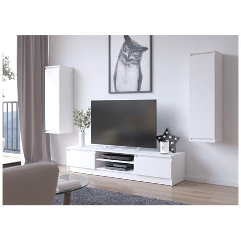Set di Mobili per TV, Mobiletto Basso + 2 Pensili, 240x40x140 cm, Colore Bianco - Foto 1