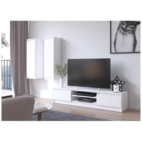 Set di Mobili per TV, Mobiletto Basso + 2 Pensili, 240x40x140 cm, Colore Bianco - Foto 2