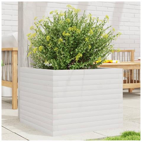 Fioriera Da Giardino Bianca 60x60x45,5cm Legno Massello Di Pino - Foto 1