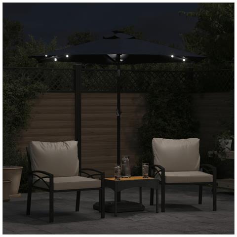 Ombrellone Giardino Con Led Palo Acciaio Nero 225x225x212 Cm - Foto 3