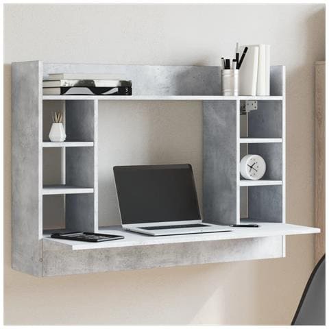 Scrivania A Parete Grigio Cemento 105x48x75cm Legno Multistrato - Foto 1