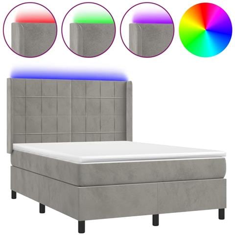 Letto A Molle Materasso E Led Grigio Chiaro 140x190 Cm Velluto - Foto 1