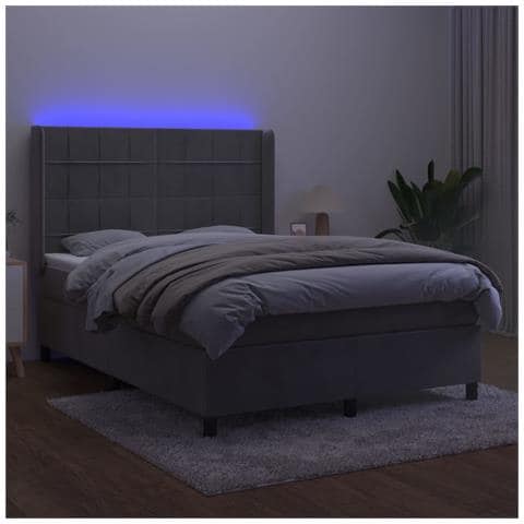Letto A Molle Materasso E Led Grigio Chiaro 140x190 Cm Velluto - Foto 2