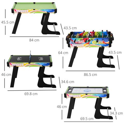 Tavolo da Gioco 4 in 1 Pieghevole per Calcio-Balilla, Biliardo, Air Hockey e Ping Pong, in MDF e Plastica - Foto 2
