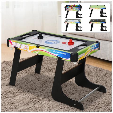 Tavolo da Gioco 4 in 1 Pieghevole per Calcio-Balilla, Biliardo, Air Hockey e Ping Pong, in MDF e Plastica - Foto 6