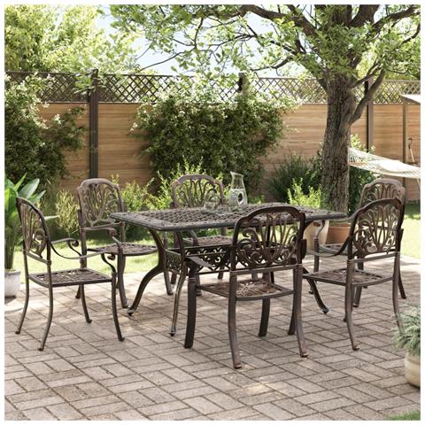 Set Da Pranzo Da Giardino 7 Pz Bronzo In Alluminio Pressofuso - Foto 1