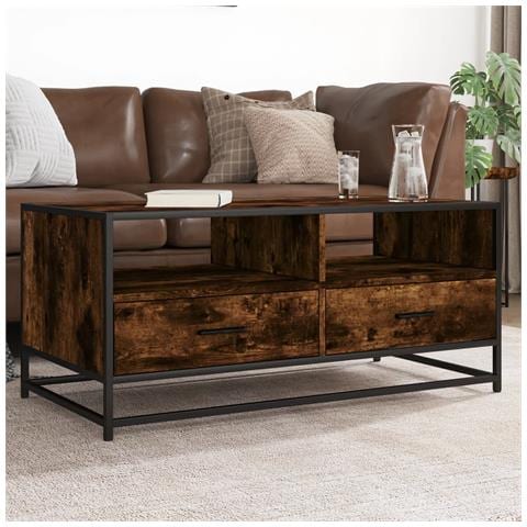 Tavolino Rovere Fumo 100x50x45cm In Legno Multistrato E Metallo - Foto 1