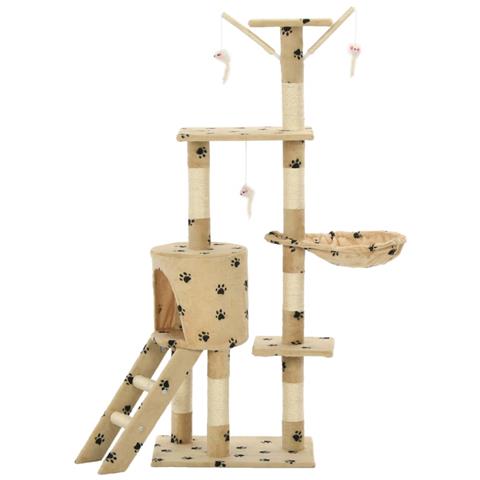 Albero Per Gatti E Tiragraffi Sisal 138 Cm Zampe Stampate Beige - Foto 2