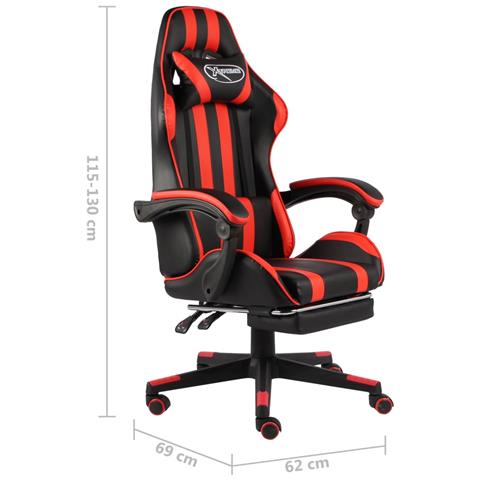 Lusso Casadino - Sedia Da Gaming Con Poggiapiedi Nero E Rosso In Similpelle - Foto 6