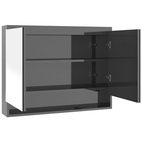 Lusso Casadino - Armadietto Bagno Con Specchio 80x15x60 Cm In Mdf Grigio Lucido - Foto 1