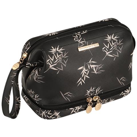 Elegante Borsa Cosmetica In Pelle Pu Nera - Organizer Da Viaggio - Foto 1