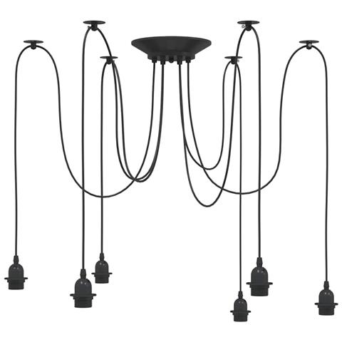Lampada a Sospensione con 6 Portalampada E27 in Metallo Nero - Foto 1