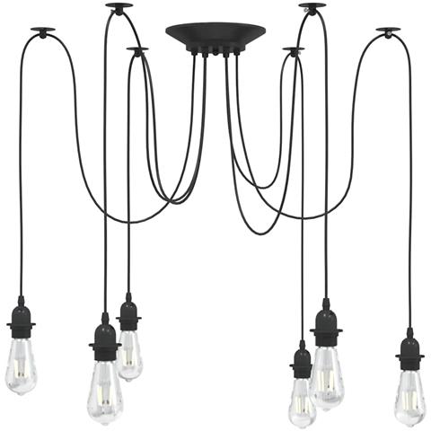 Lampada a Sospensione con 6 Portalampada E27 in Metallo Nero - Foto 2