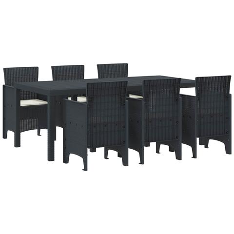 Set pranzo giardino 7 pezzi con cuscini Anthracite Polyrattan - Foto 1
