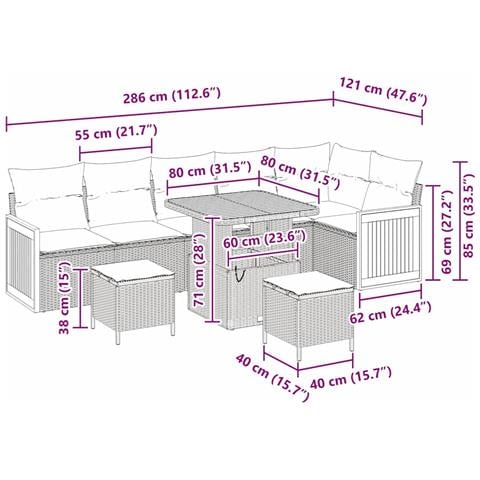 Set Divano da Giardino 9 Pezzi con Cuscini Grigio Polyrattan Acacia, Divano da Giardino 2 Posti con Cuscini Grigio Polyrattan, Set da Pranzo Giardino 3 Pezzi con Cuscini Grigio Polyrattan Acacia - Foto 9