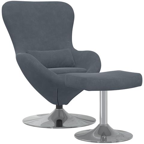 Poltrona a uovo  con poggiapiedi in velluto grigio scuro - Foto 1