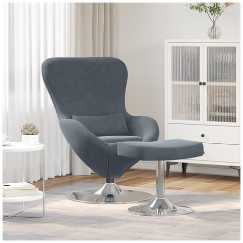 Poltrona a uovo  con poggiapiedi in velluto grigio scuro - Foto 2