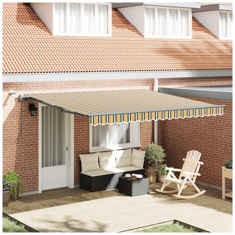 Tenda retrattile automatica  con LED Verde e Giallo 400x300 cm, Tessuto di ricambio per tenda  per telaio 4x3 m Verde e Giallo - Foto 2