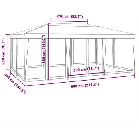 Tenda per Feste con 10 Pareti Laterali in Rete Bianca 6x4m HDPE - Foto 8