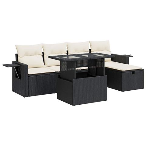 Set Divano da Giardino 6 pz con Cuscini Nero in Polyrattan - Foto 1