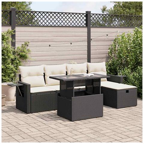 Set Divano da Giardino 6 pz con Cuscini Nero in Polyrattan - Foto 2