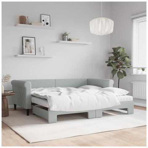 Divano Letto Estraibile Materassi Grigio Chiaro 90x190 Velluto - Foto 2