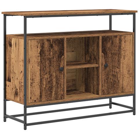 Credenza in Legno Antico 100x35x80 cm in Legno Ingenerizzato e Acciaio - Foto 1