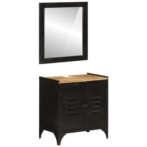 Set Mobili da Bagno 2pz in Ferro e Legno Massello di Mango - Foto 1