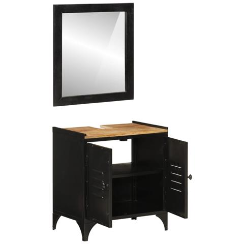 Set Mobili da Bagno 2pz in Ferro e Legno Massello di Mango - Foto 2