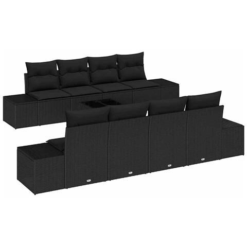 Set Divano da Giardino con cuscino 7 pcs Nero 294 x 62 x 69 cm - Foto 1