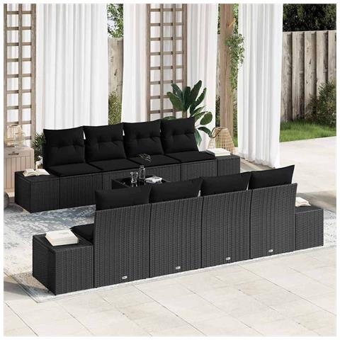 Set Divano da Giardino con cuscino 7 pcs Nero 294 x 62 x 69 cm - Foto 2