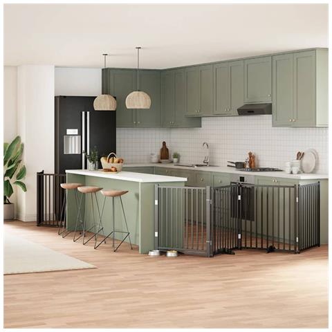 Cancello per Cani Porta Pieghevole Nero 6 Pannelli 480cm Pioppo - Foto 2