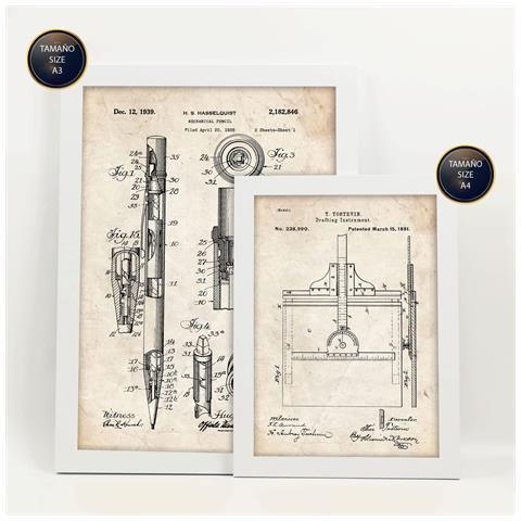 Set Di 6 Stampe Poster Con Brevetti Di Strumenti Di Misura Poster Con Immagini Di Brevetti Retrò Design D'interni In Stile Vintage A3 & A4 Cornice Bianca - Foto 2