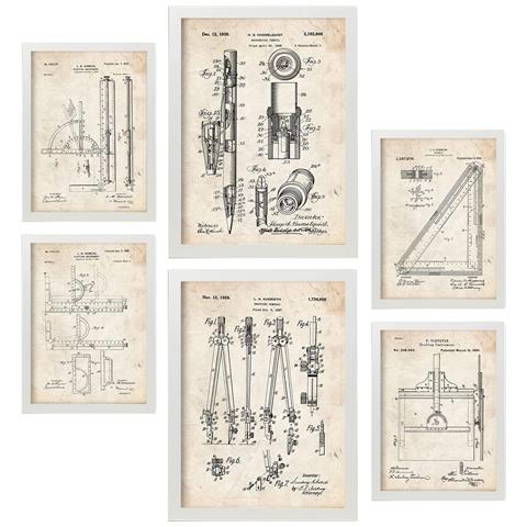 Set Di 6 Stampe Poster Con Brevetti Di Strumenti Di Misura Poster Con Immagini Di Brevetti Retrò Design D'interni In Stile Vintage A3 & A4 Cornice Bianca - Foto 1