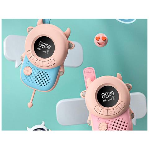 2 Walkie-talkie Bambini Schermo Lcd Retroilluminato Modello Meuh-meuh, Blu / Rosa - Foto 5