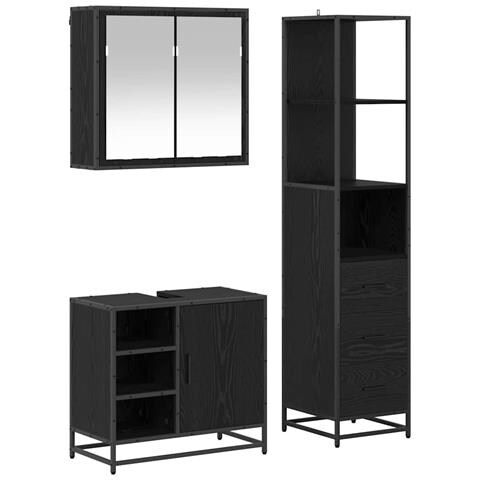 Set di mobili per il bagno 3 pcs Rovere Nero Legno multistrato - Foto 1