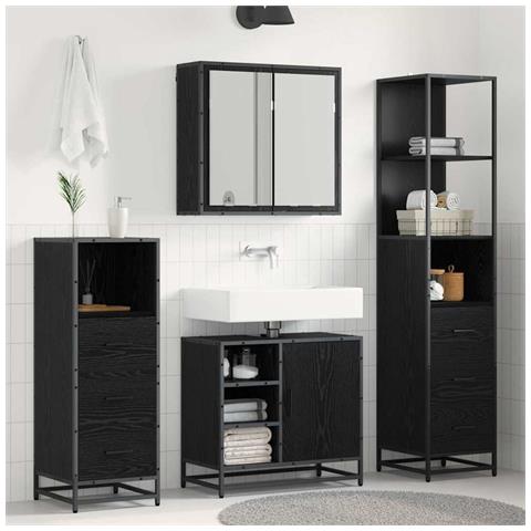 Set di mobili per il bagno 3 pcs Rovere Nero Legno multistrato - Foto 2