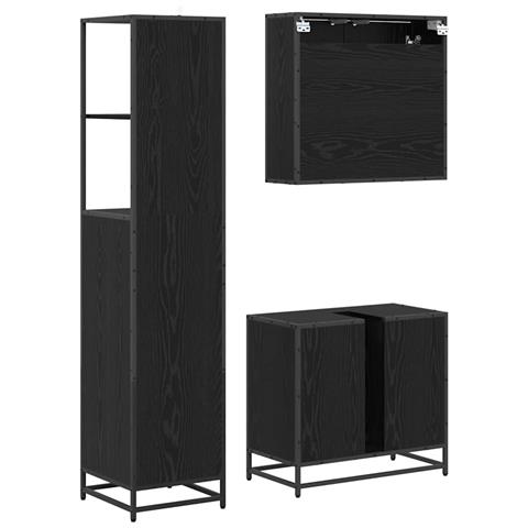 Set di mobili per il bagno 3 pcs Rovere Nero Legno multistrato - Foto 9