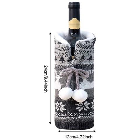 Copribottiglia Di Vino Natalizio Festivo - Decorazione Natalizia Lavorata A Maglia Grey - Foto 2