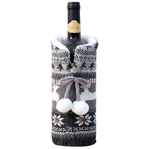 Copribottiglia Di Vino Natalizio Festivo - Decorazione Natalizia Lavorata A Maglia Grey - Foto 1