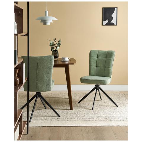 Set Di 2 Sedie Da Pranzo Ryan Bouclé Verde Chiaro - Foto 1