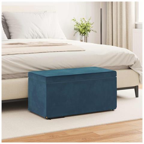 Pouf Blu 81 x 41 x 40 cm Velluto e Legno Ingegnerizzato - Foto 2